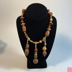 Necklace Wood Beads Maximalist Boho Colorful for Stacking Chunky Vintage